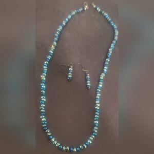Blue  Bead Necklace and Earring Set